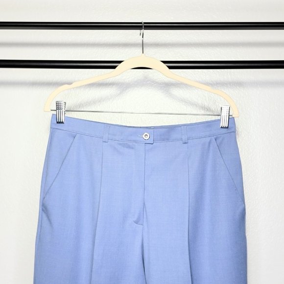 Escada Vintage 80s Light Gray Blue White & Silver Label Wool Blend Pants Size 40 - Picture 2 of 10